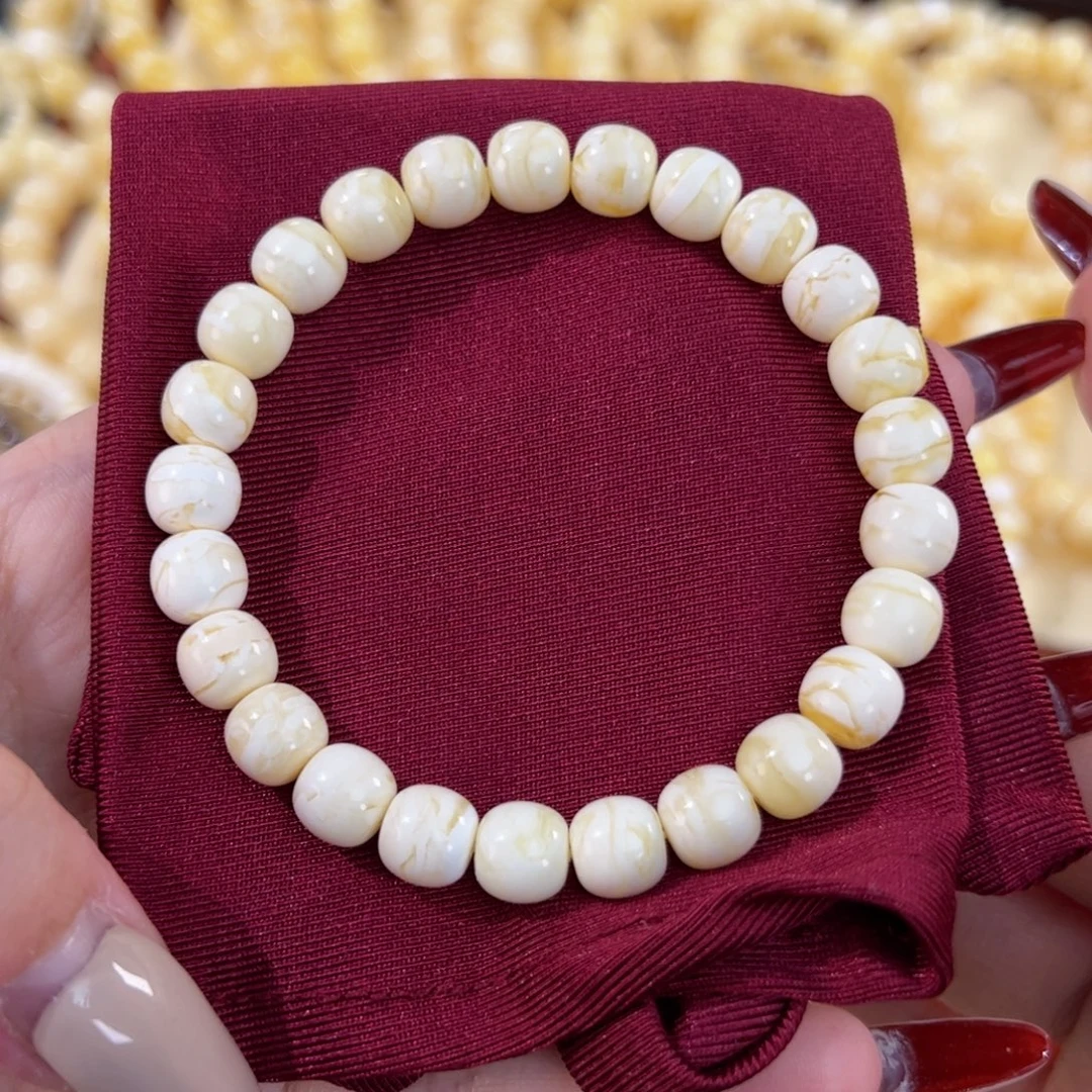 琥珀未镶嵌手串纯瓷白8.6