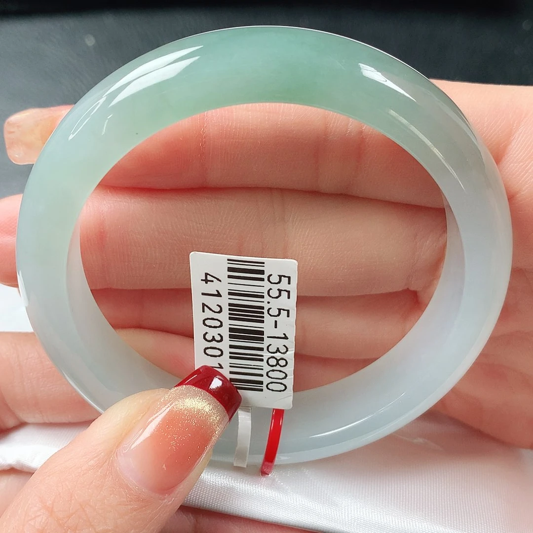 翡翠手镯未镶嵌冰胶半山水正圈55圈口1号