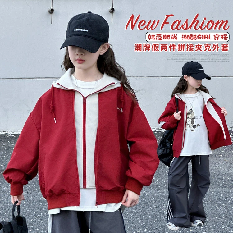 女童超好看韩系外套秋季2025新款儿童连帽12-15岁初中女孩潮装