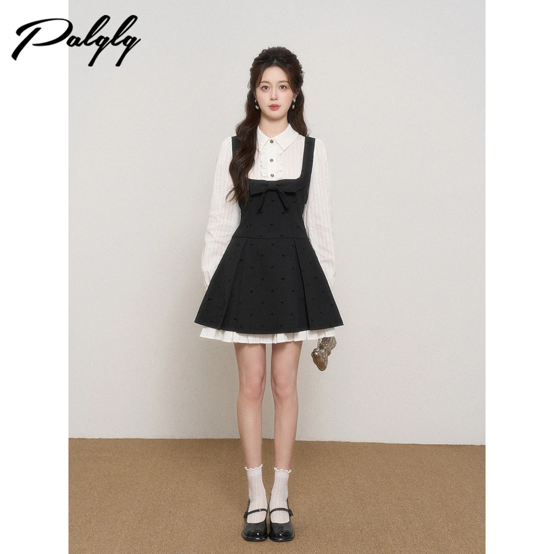 Palglg法式拼接假两件衬衫连衣裙女秋学院风-53PDA44526