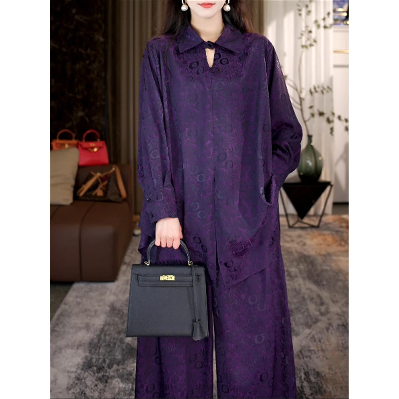 春款上新【紫罗兰】时尚洋气气质高档宽松时髦上衣裤子套装-