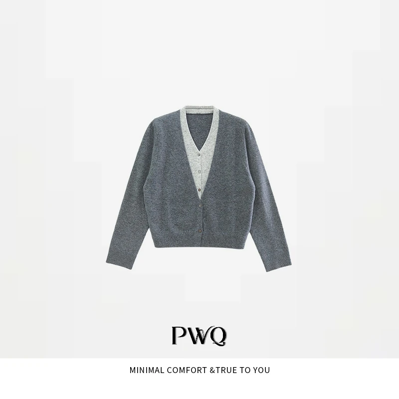 【随性美学】上衣假两件V领长袖100羊毛针织衫PYF-258311-QZ-QP