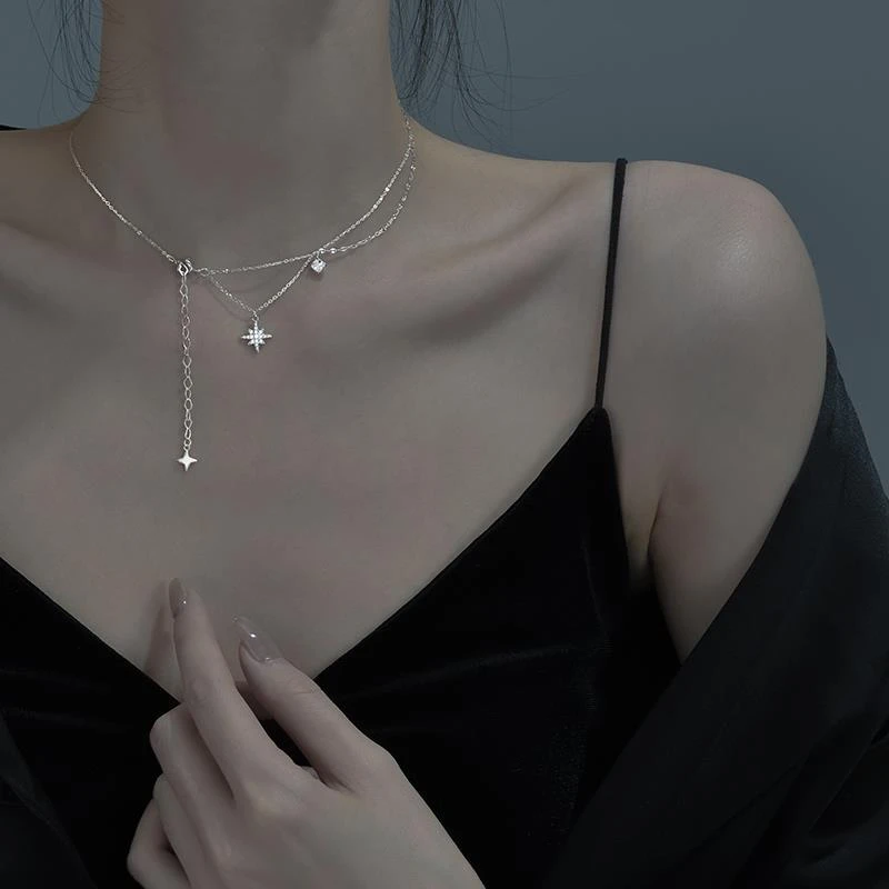 Catia Seli 坠链均925银 六芒星双层项链女轻奢气质冷淡风锁骨链