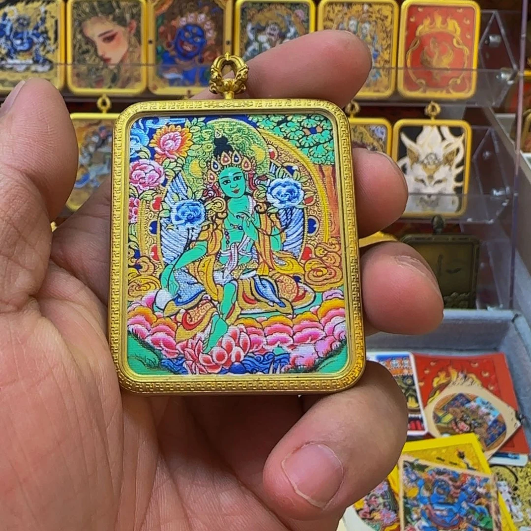 吊坠馨*扎基拉姆绿度母双面唐卡