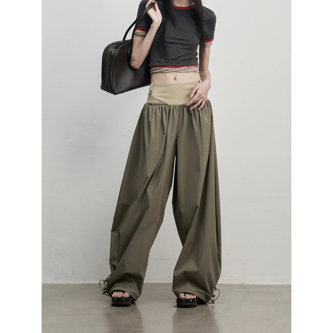 INSECTMODEL虫塑 夏季垂感褶皱撞色拼接气球伞兵裤宽松休闲裤女