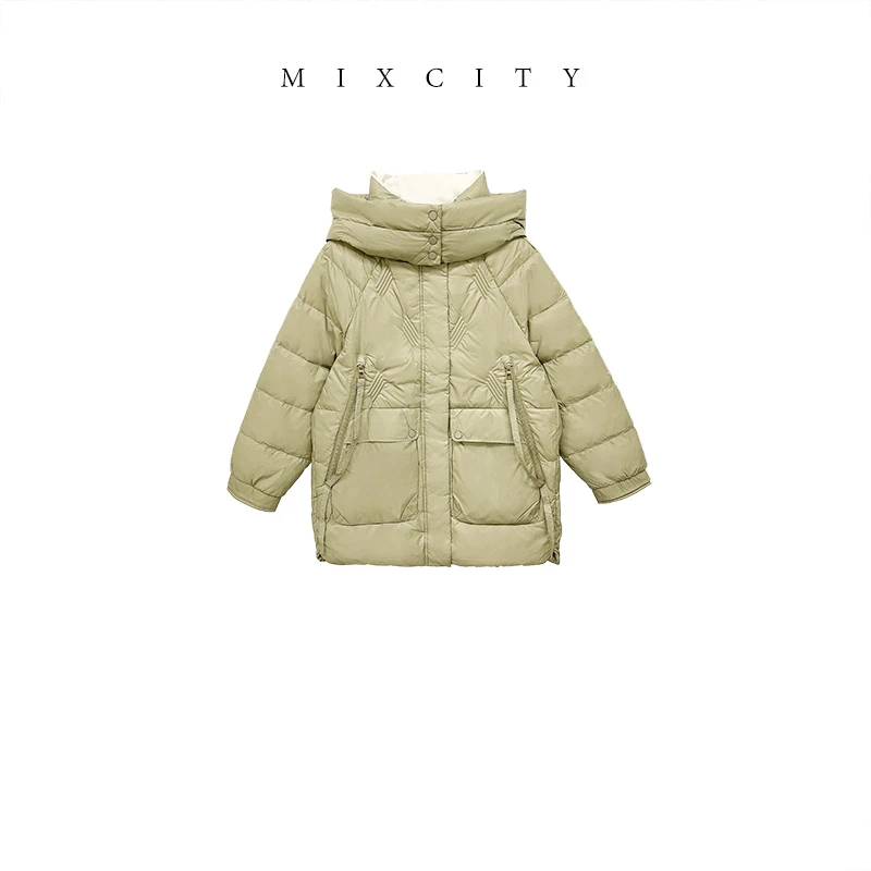 【MIXCITY亚楠家】大口袋羽绒◆特氟龙三防白鸭绒连帽羽绒服9301