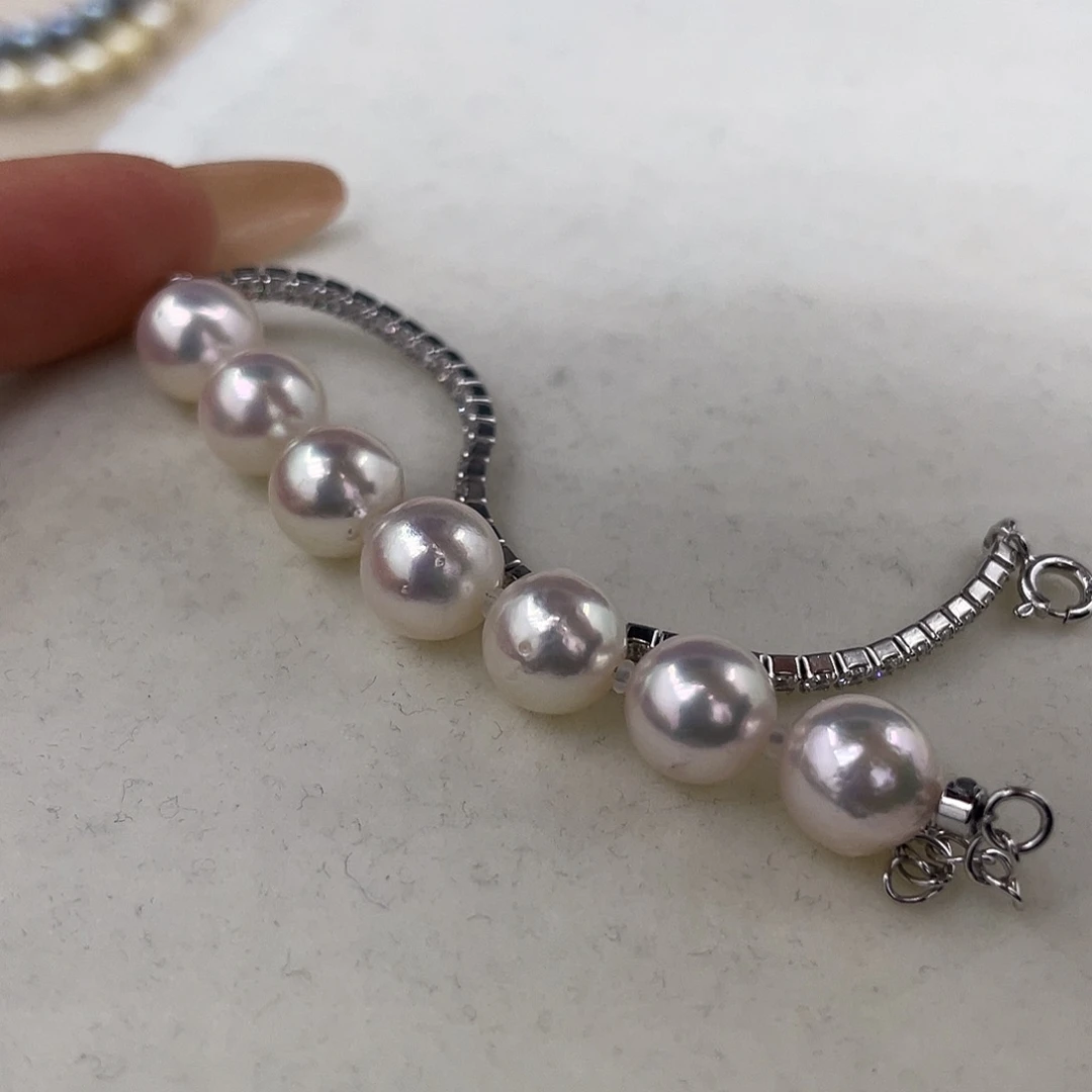 手绳银S925镶嵌海水珍珠