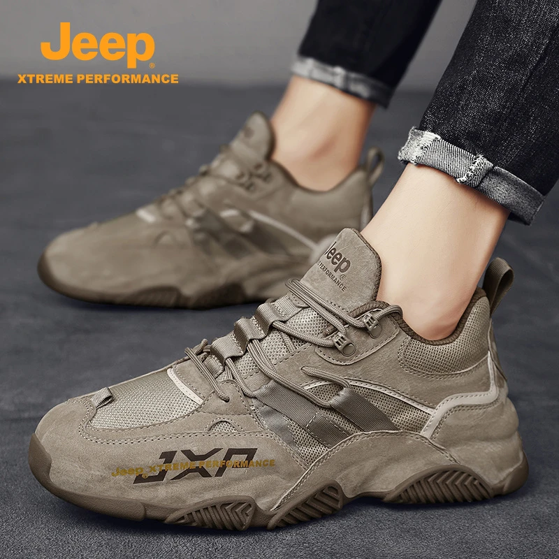 Jeep吉普真皮男鞋2025冬季户外休闲鞋厚底增高耐磨防滑徒步老爹鞋