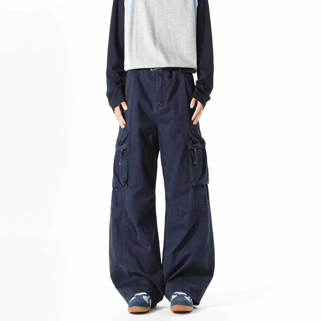 LIGGICC复古立体口袋直筒宽松法工蓝加厚耐磨工装裤男女款休闲裤