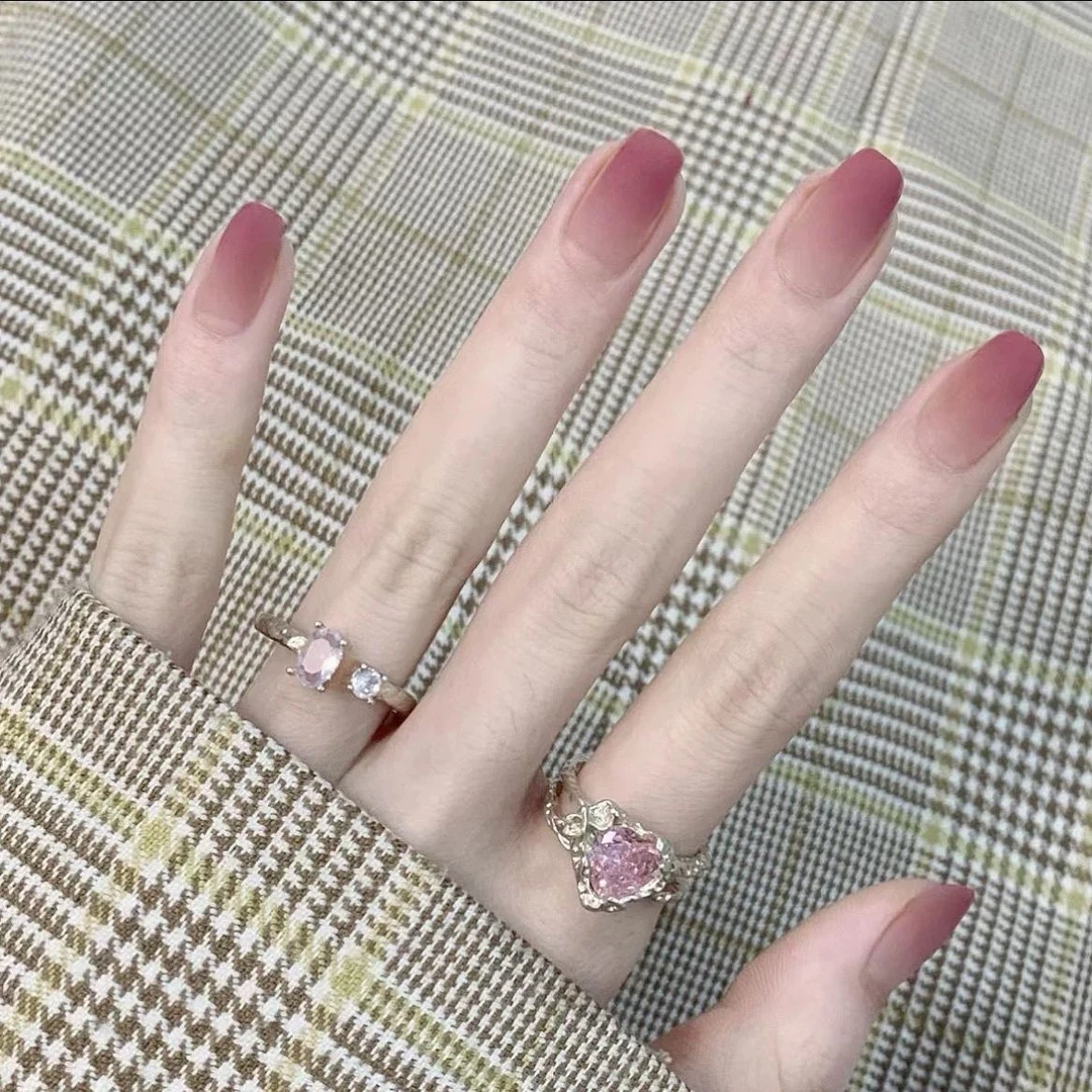 新款红色渐变磨砂手工穿戴甲成品美甲甲片裸色高级手工定制版