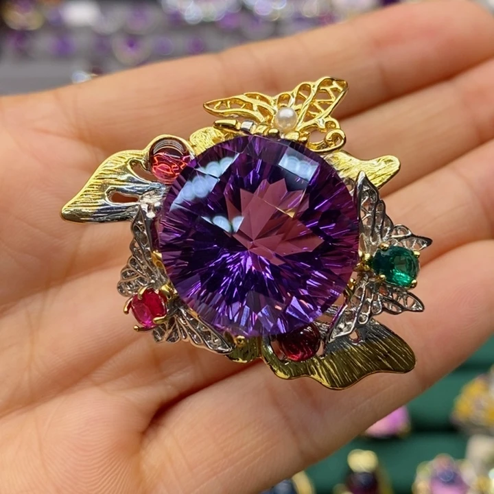 水晶戒指银S925镶嵌天然水晶戒指