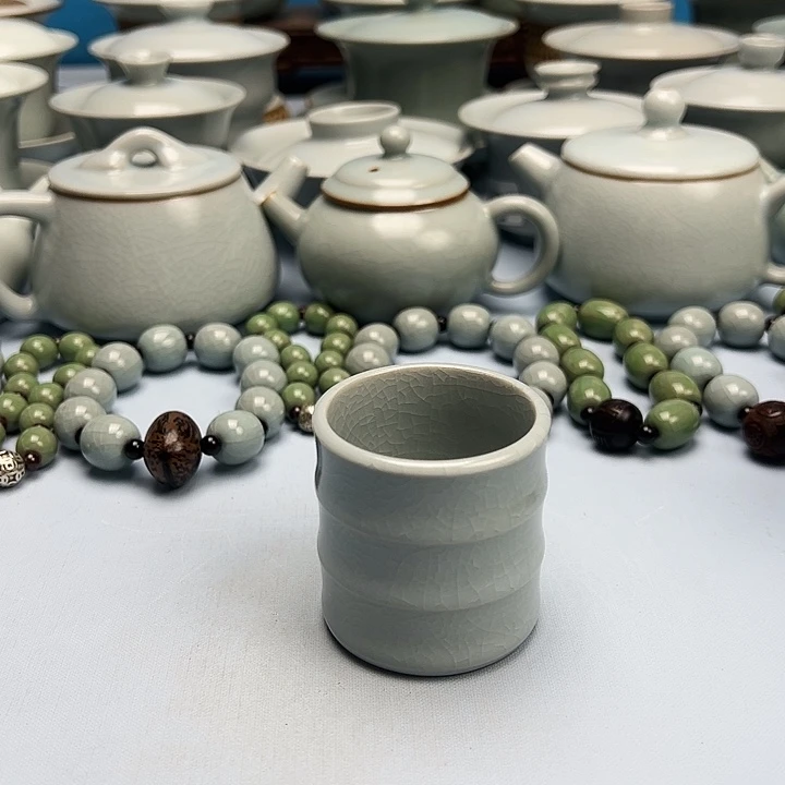 杯仿古月白釉竹节杯碗原矿原釉原产地