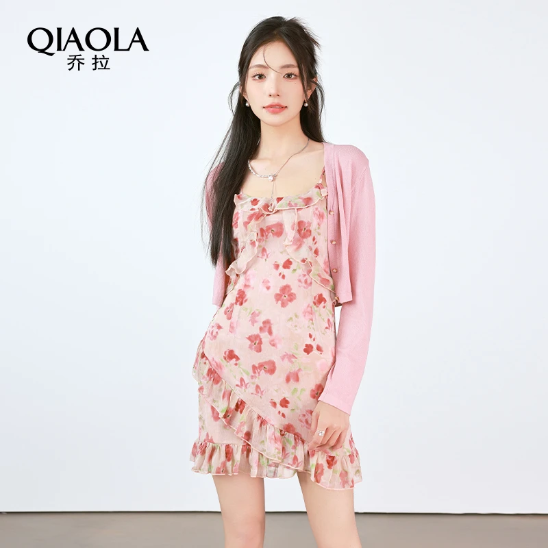 QIAOLA/乔拉【大虞海棠】小众设计夏款碎花木耳边轻奢裙子套装预售