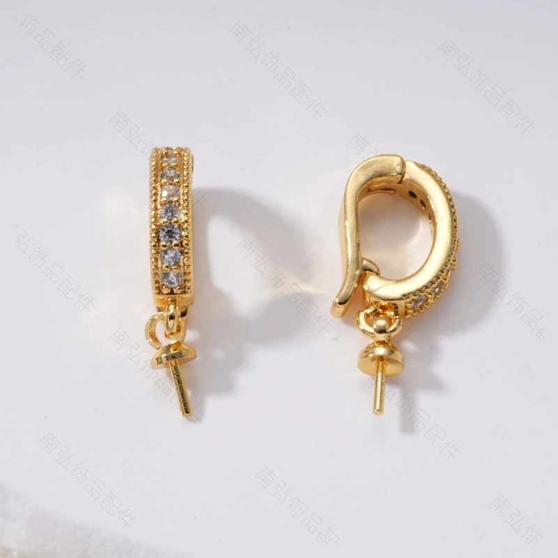 072/18K包金保色珍珠项链吊坠扣微镶万能扣带羊眼针空托配件di