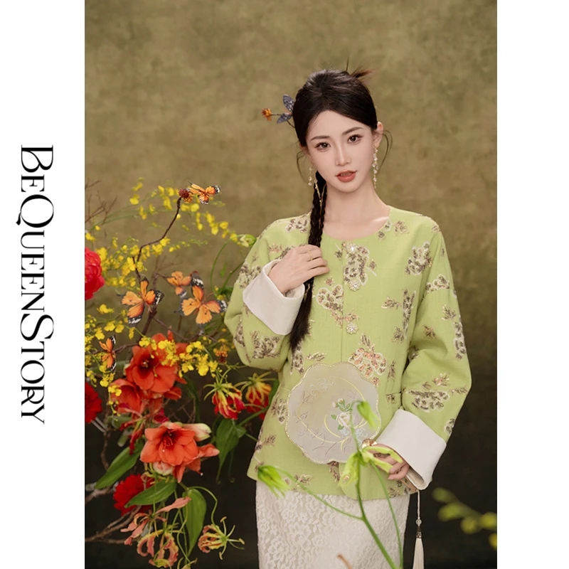 余潇潇【青山如画】2025年国风重工刺绣提花亚麻圆领外套