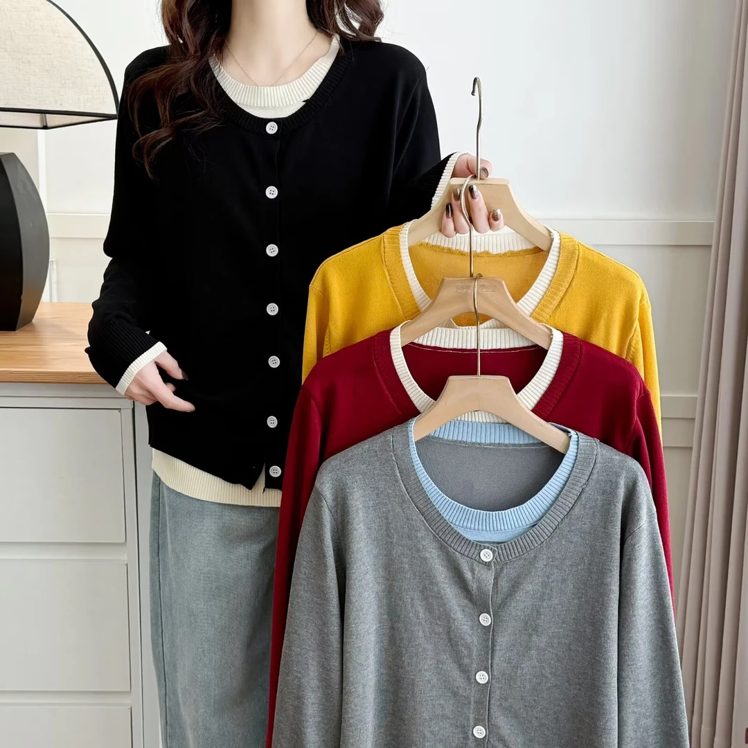 110-200斤大码女装胖mm妈妈宽松遮肚腩假两件针织衫春秋百搭上衣