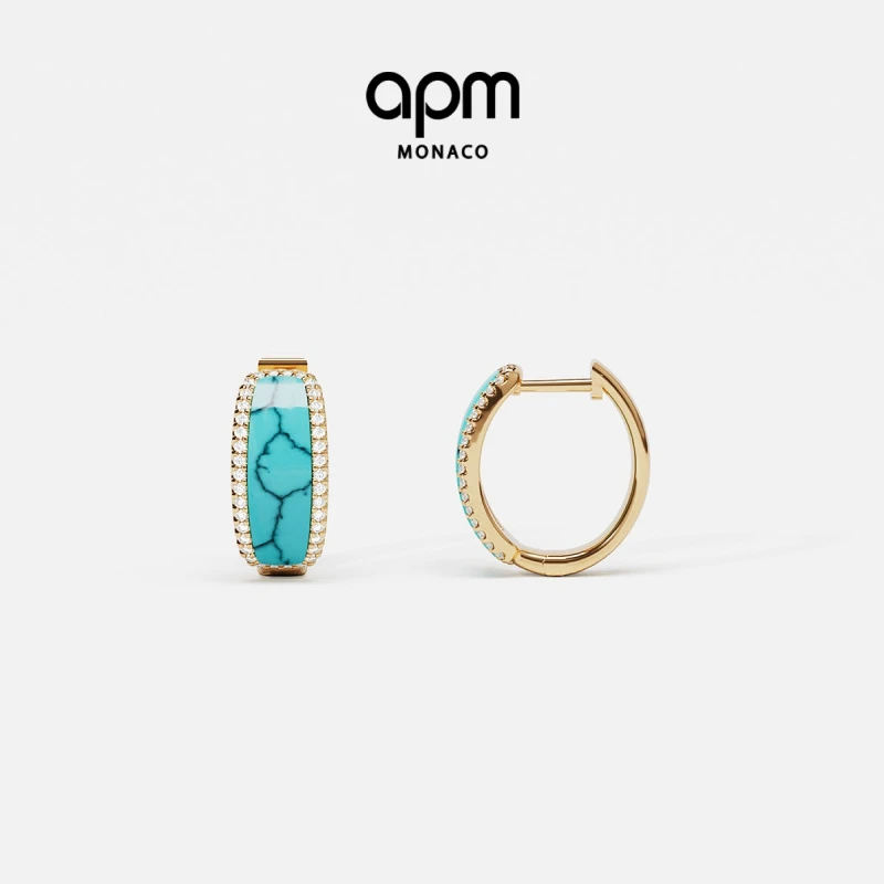 APM Monaco 湖蓝色圈形耳环潮流女生轻奢时尚明星同款耳饰高级感