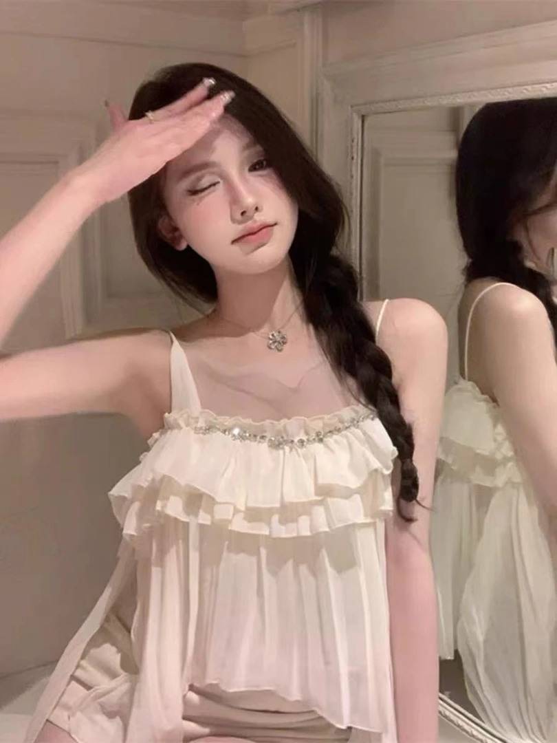 法式小众设计感荷叶边吊带背心女夏季新款外穿内搭打底无袖上衣潮