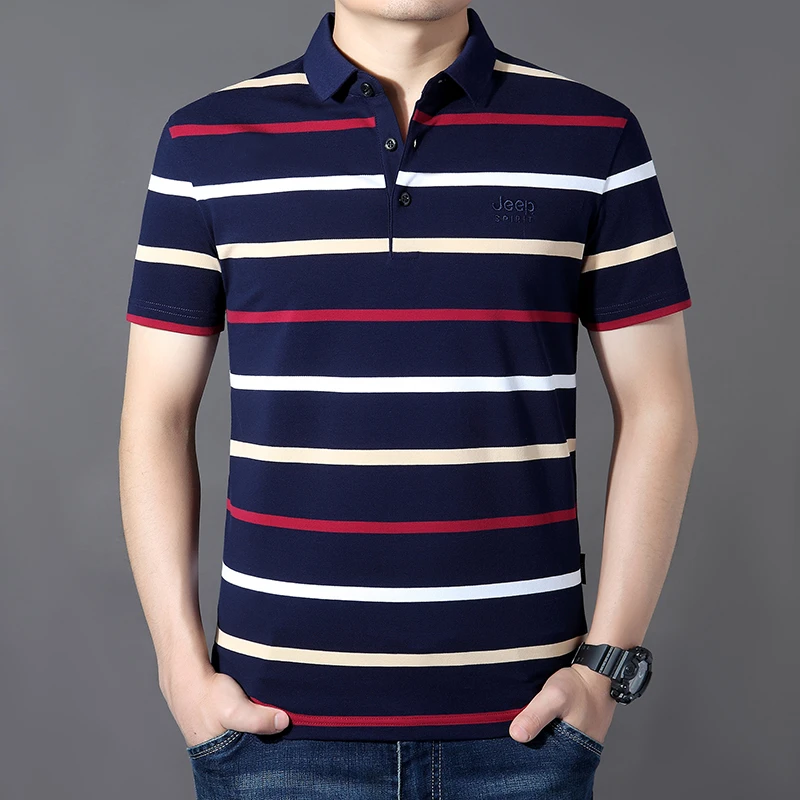 JEEP SPIRIT 春夏POLO衫男上衣夏季新款短袖条纹翻领t恤