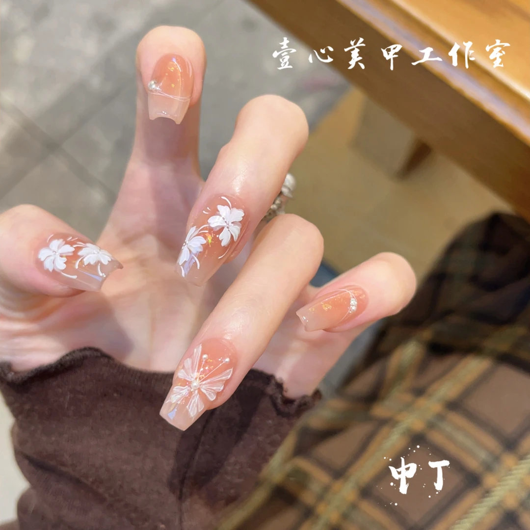 花间蝶舞-壹心纯手工穿戴甲 美甲贴片可拆卸假指甲10片装穿戴甲