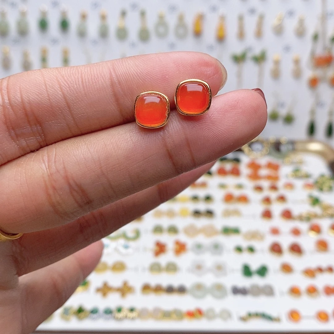 和田玉银S925镶嵌耳饰