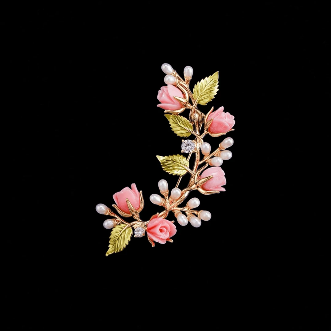 铜合金合成锆石胸针 时尚气质百搭粉贝花束胸针5465
