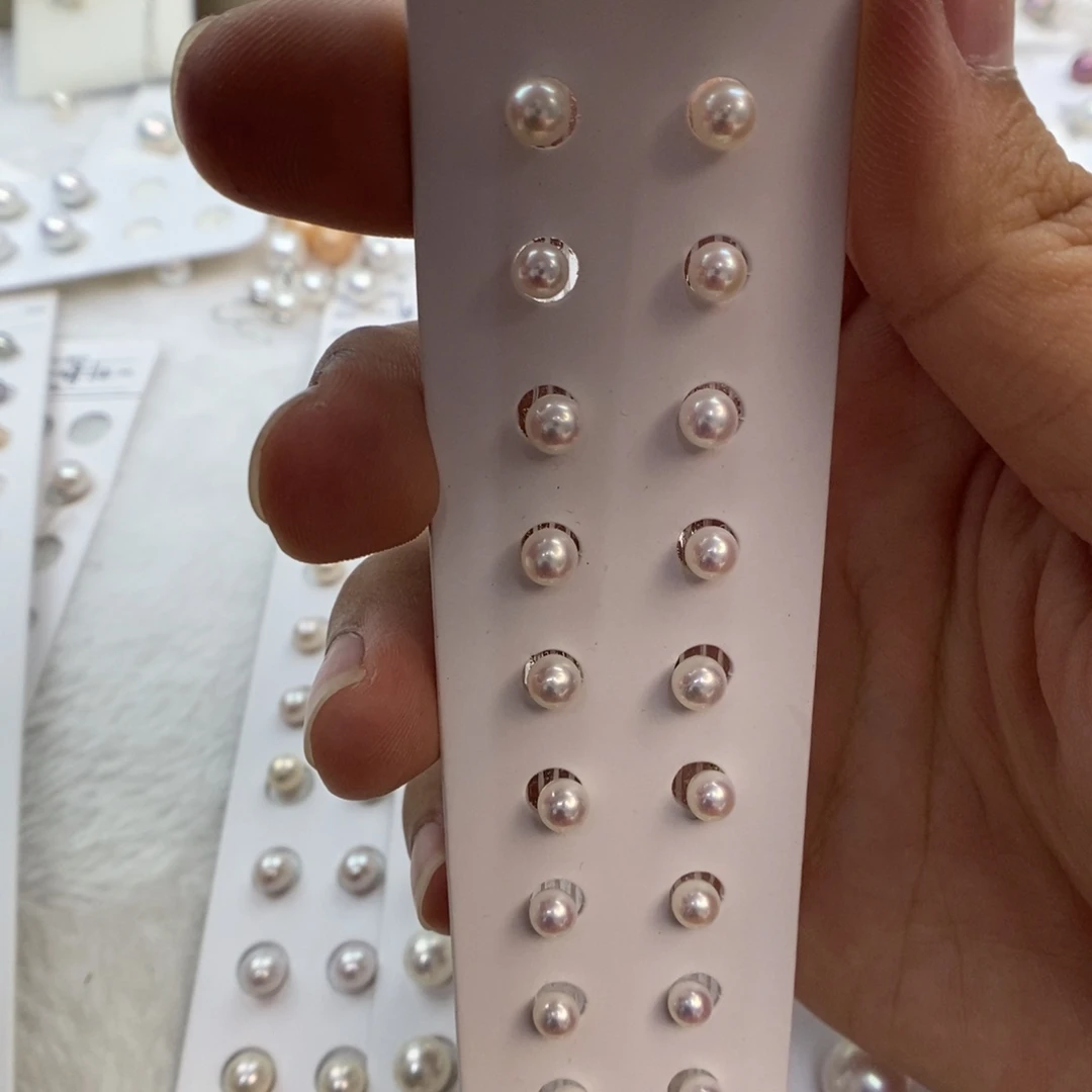 淡水珍珠耳饰银S925镶嵌4-5