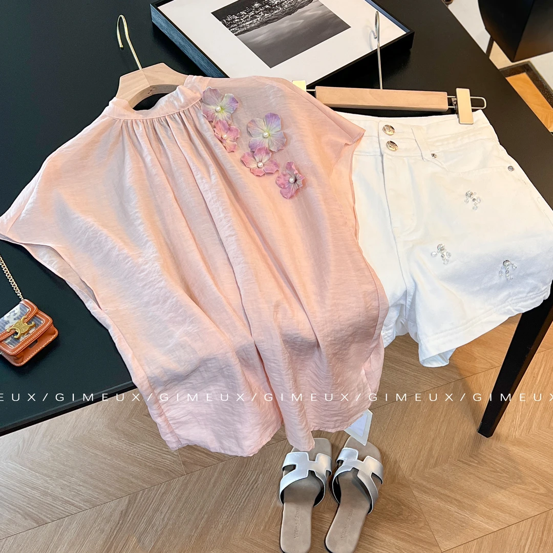 国风立体花朵衬衫套装女2025夏季新款甜美气质名媛新中式两件套