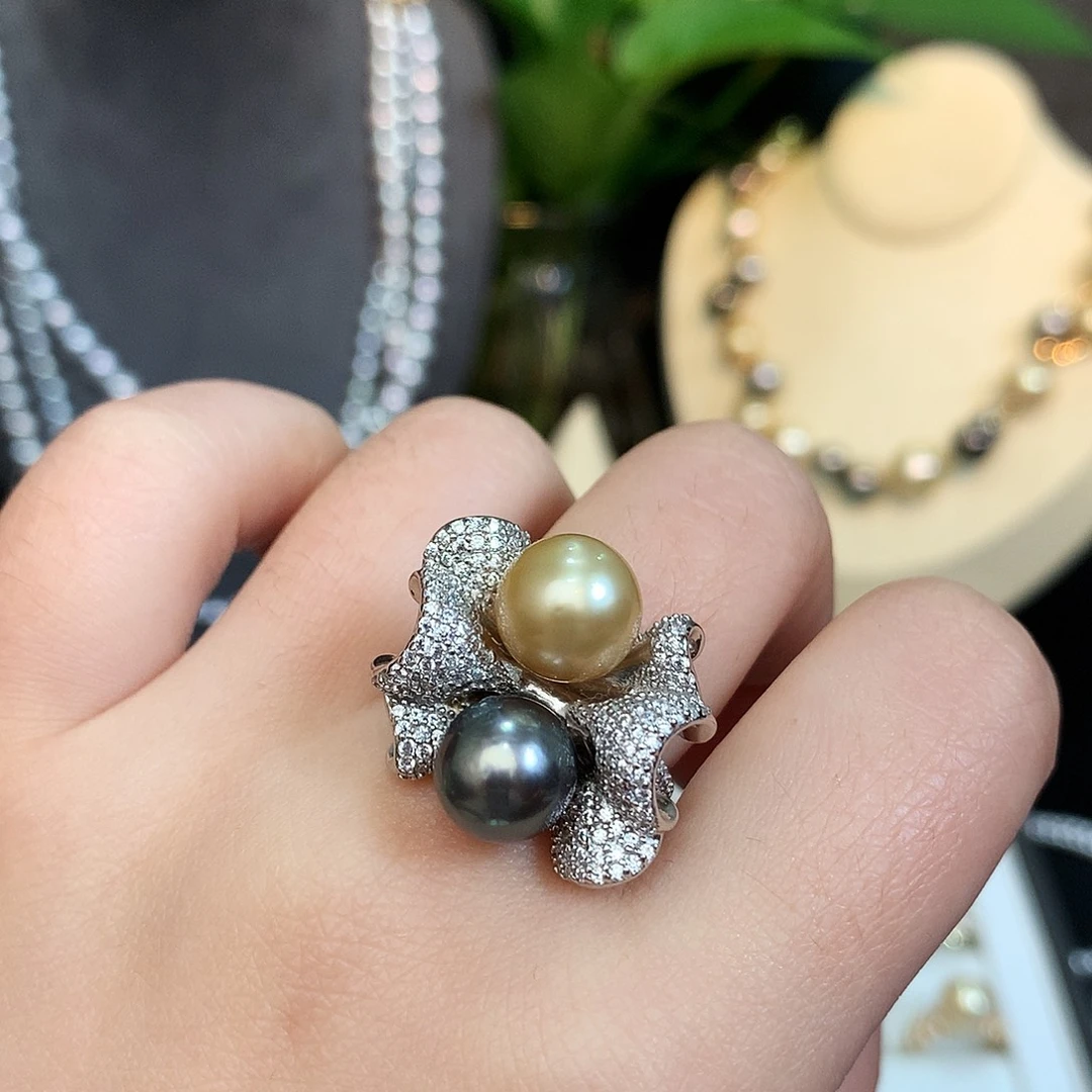 银S925镶嵌戒指海水珍珠