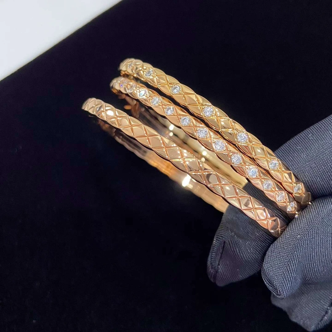 COCO菱格纹手镯女925纯银镀18K玫瑰金莫桑钻轻奢