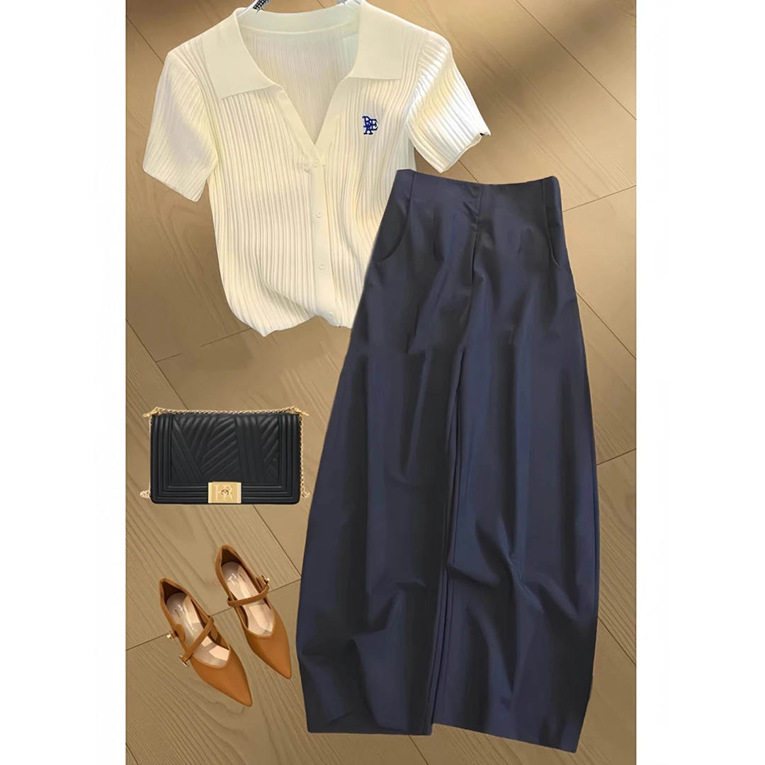 女装夏装套装2025新款爆款白色冰丝短袖T恤上衣时尚百搭休闲裤子