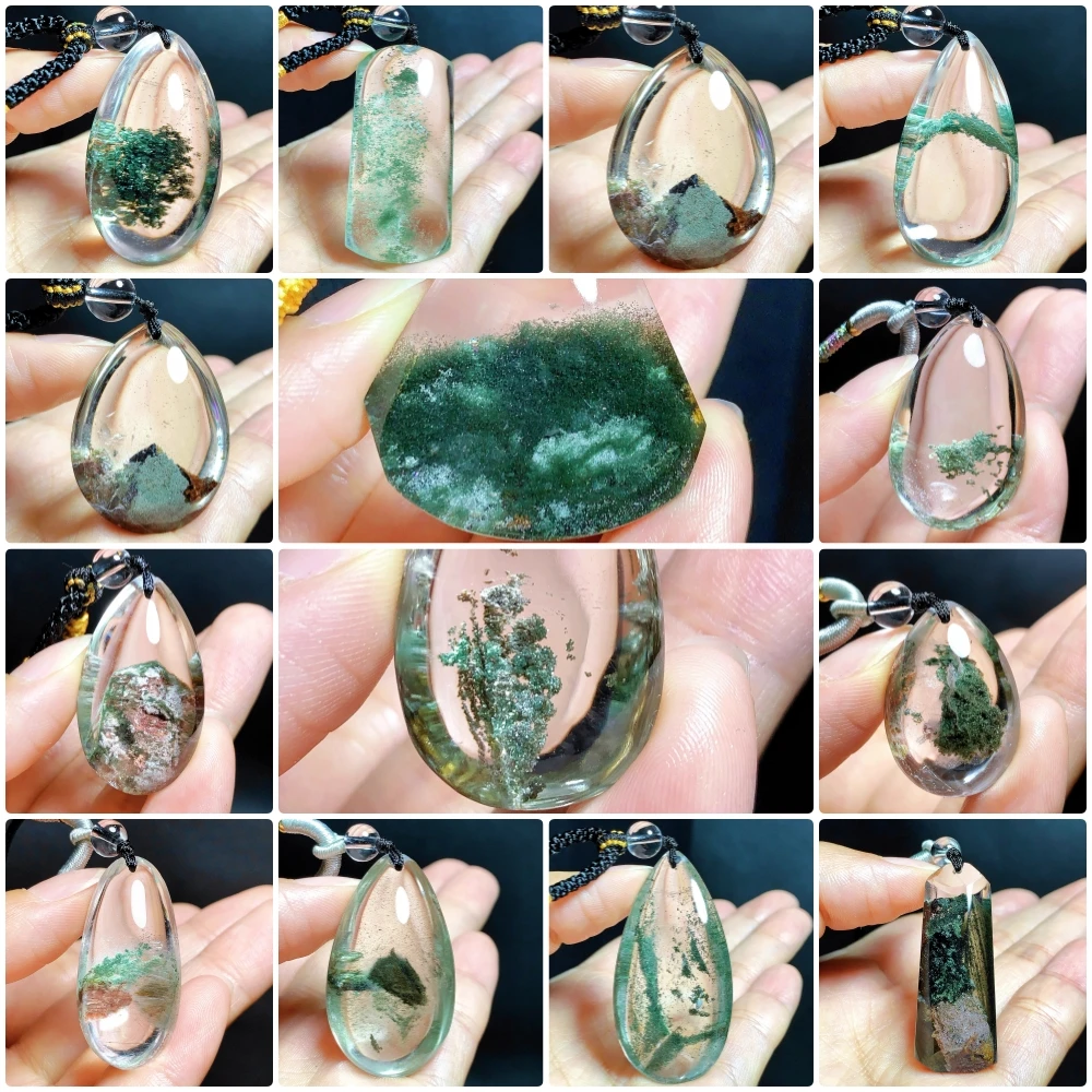 东海水晶天然绿幽灵水晶吊坠毛衣链平安水滴项坠项链聚宝盆百搭款
