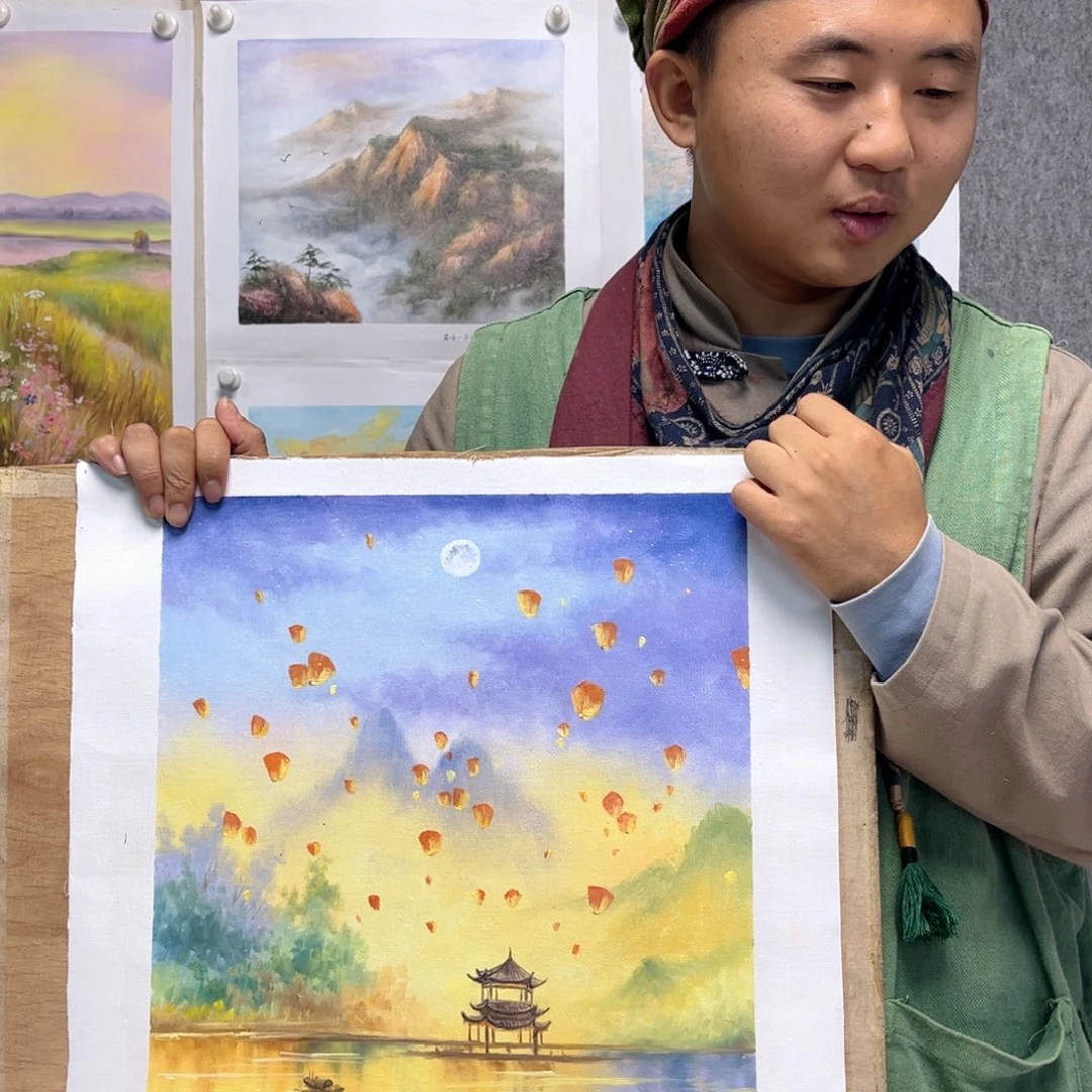 油画行路人小院绘画作品竞拍