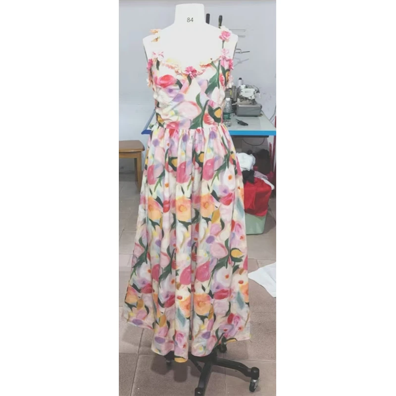 2025春季新款法式浪漫无袖吊带连衣裙女收腰显身材A字半身裙