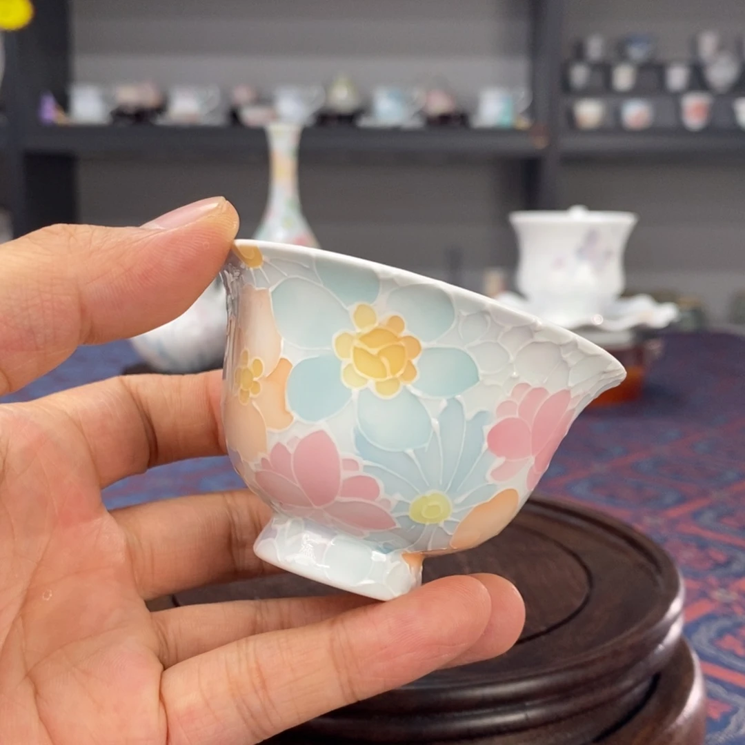 万花釉下手绘品茗杯