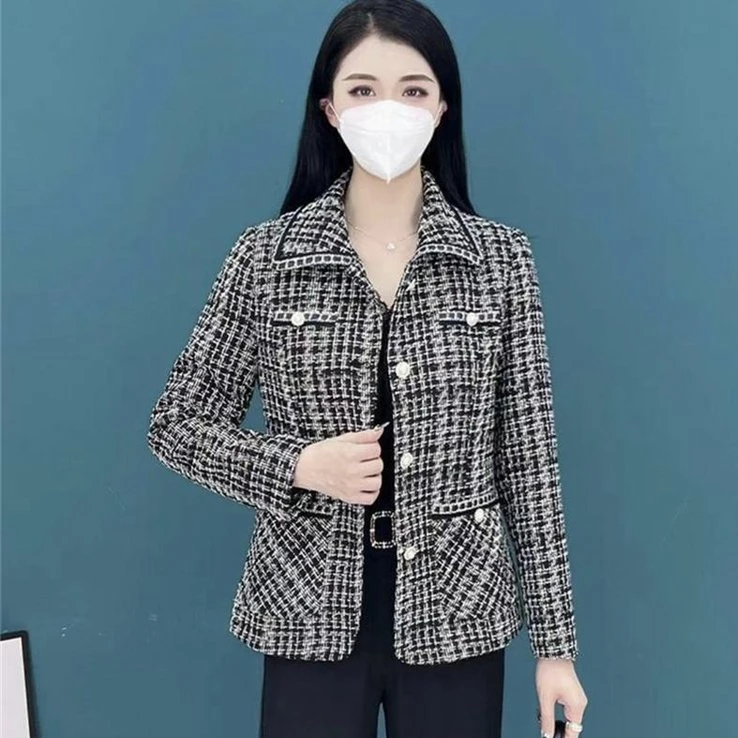 高档洋气短款小香风外套女翻领长袖上衣减龄显瘦时尚百搭修身