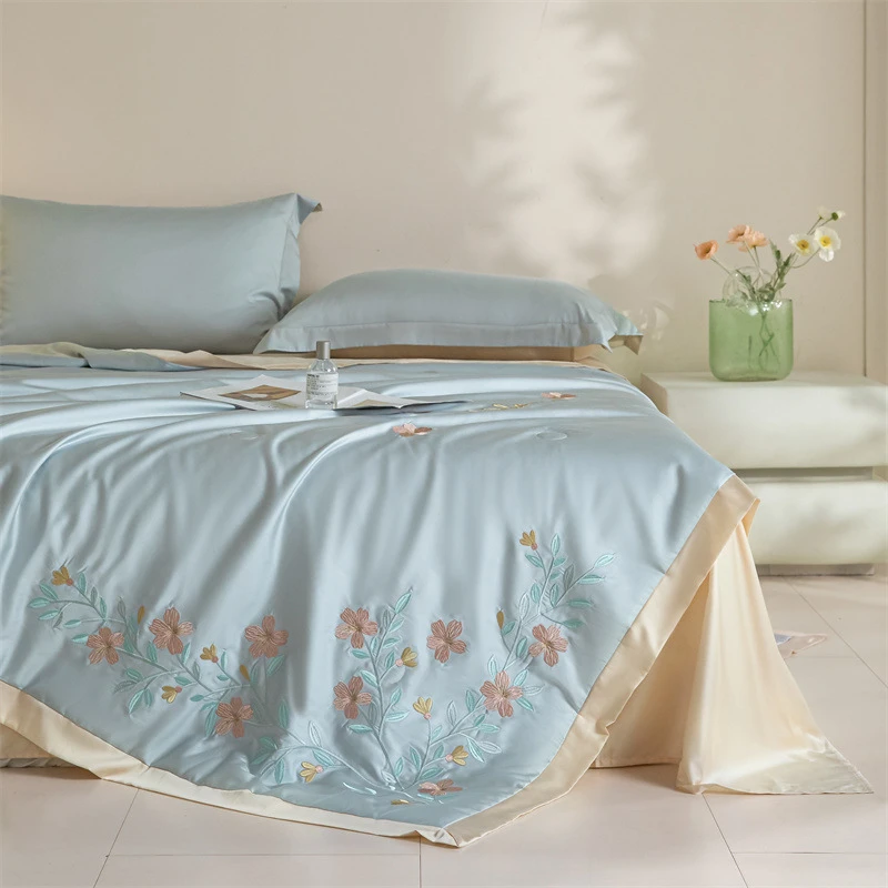 2025夏季新款兰精天丝刺绣夏凉被可机洗夏天冰丝夏被空调被薄被子