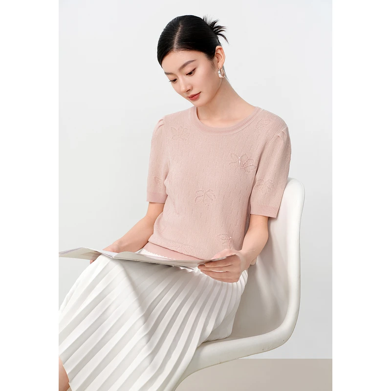 敦奴dunnu休闲羊绒打底上衣气质时尚百搭夏季薄款毛衫套头针织衫