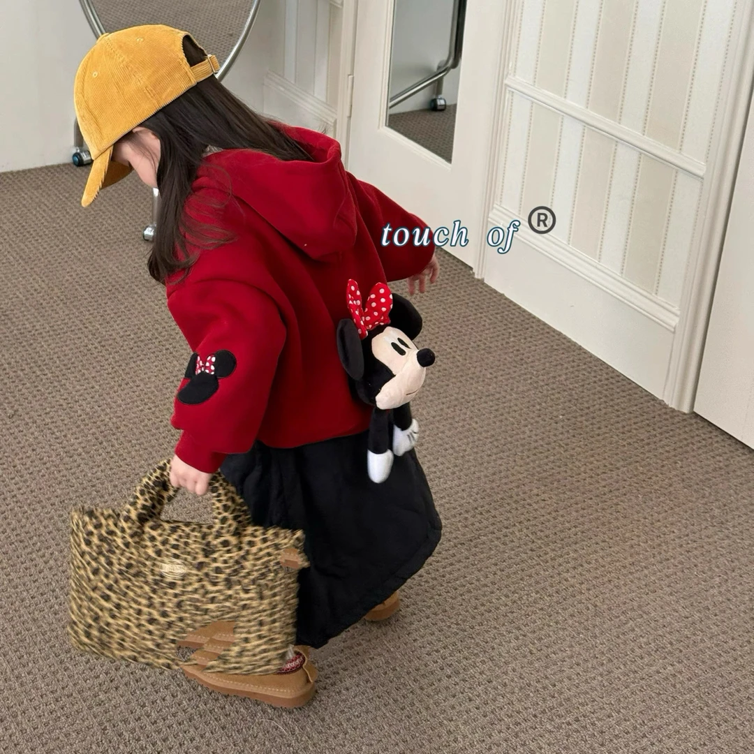 女童米奇加绒卫衣套装秋冬款2025一体绒米老鼠玩偶立体米妮连帽衫