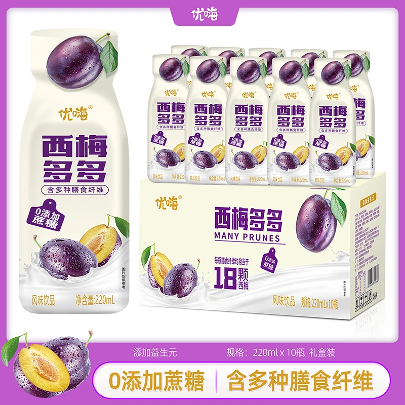 【新日期】西梅多多0添加蔗糖膳食纤维进口奶源饮品220ml*10瓶装