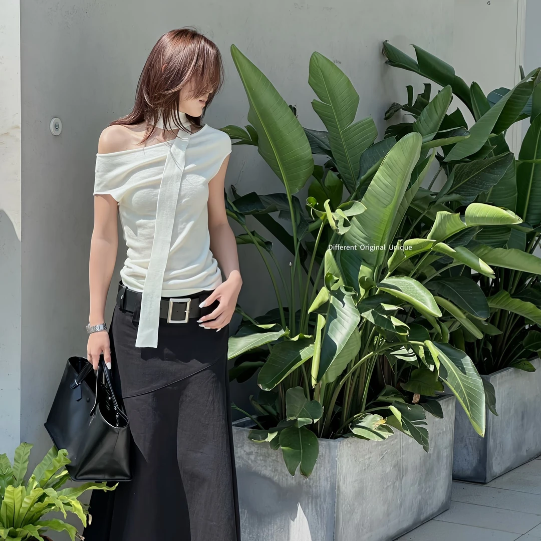 DOU×【美神降临】夏季新款时尚INS百搭气质超细羊飘带多穿背心上衣