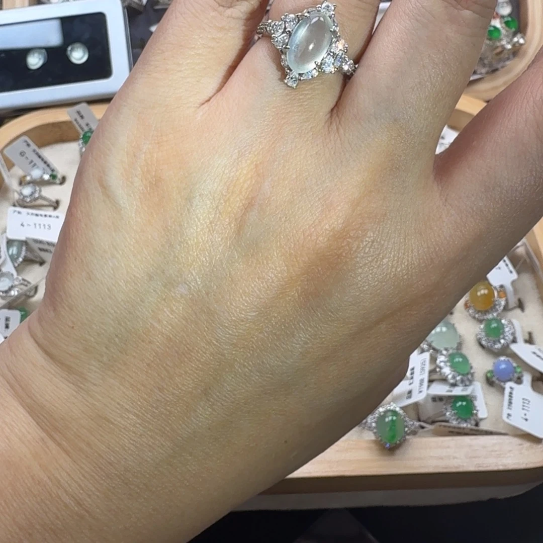 翡翠银S925镶嵌戒指天然缅甸翡翠a货