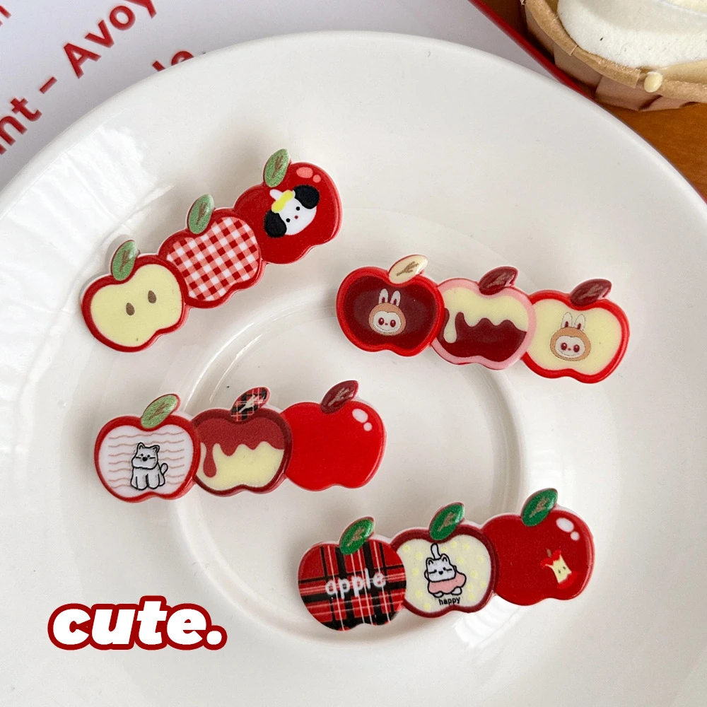 新款可爱卡通苹果发夹秋冬少女心鸭嘴夹碎发刘海夹化妆夹发卡发饰