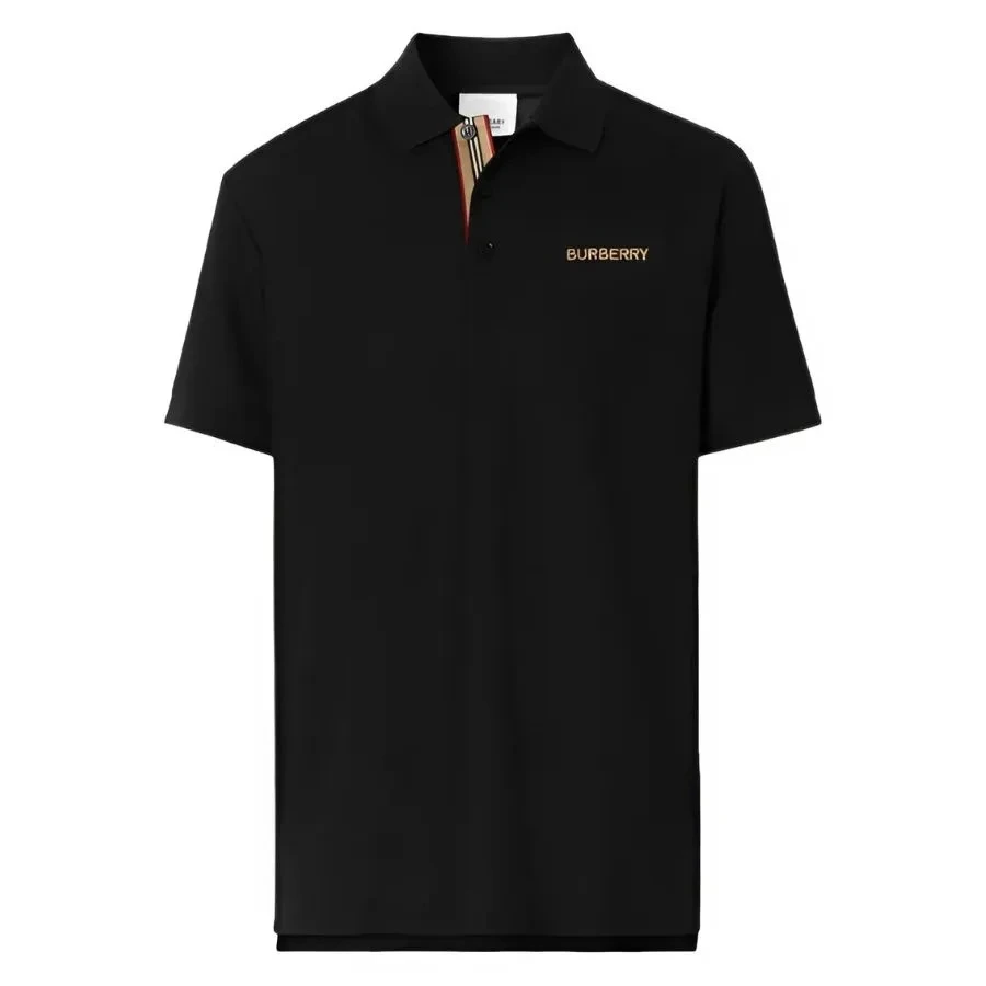 【双旦好礼】BURBERRY博柏利男士黑色棉质落肩袖短Polo衫80844361