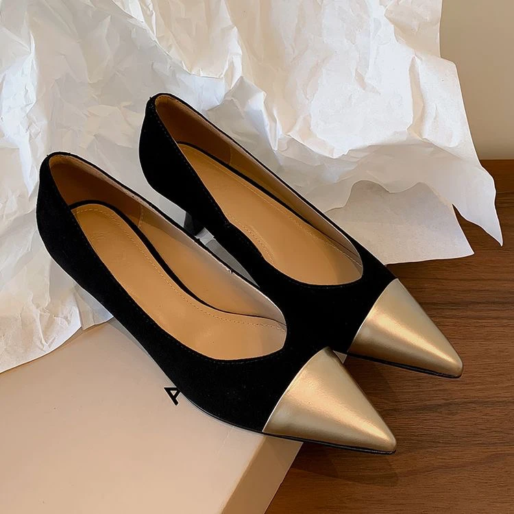 阿丽塔女鞋~6cm春季新款单鞋尖头高跟女鞋小香风舒适百搭职业女鞋