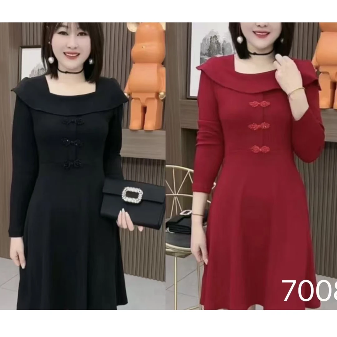 7008-2024年冬季新款时尚洋气简约显瘦百搭国潮风连衣裙