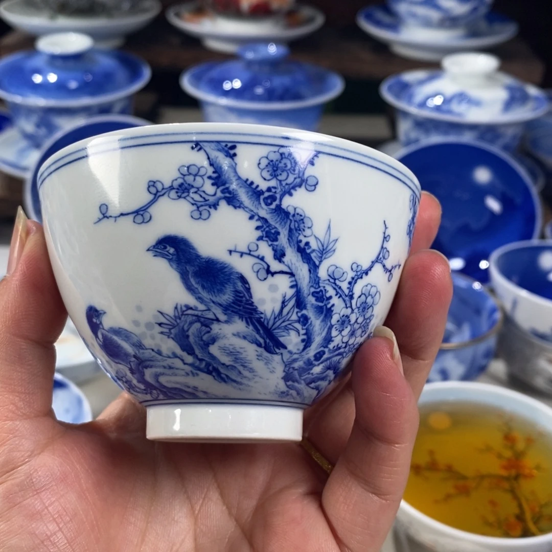 青花花鸟主人杯杯