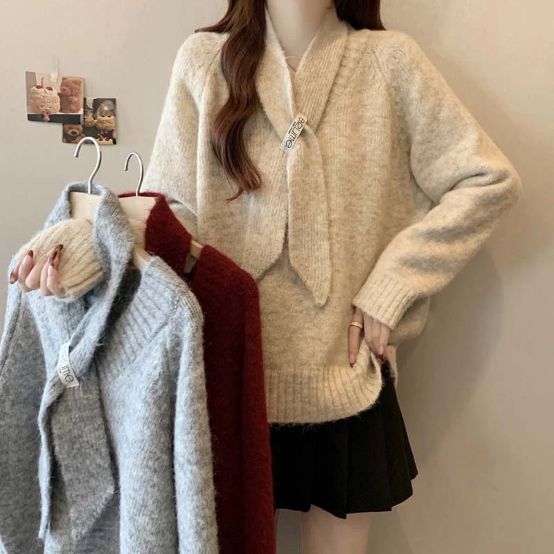 大码2025春秋网红新款爆款显瘦减龄简约围脖针织衫毛衣宽松百搭