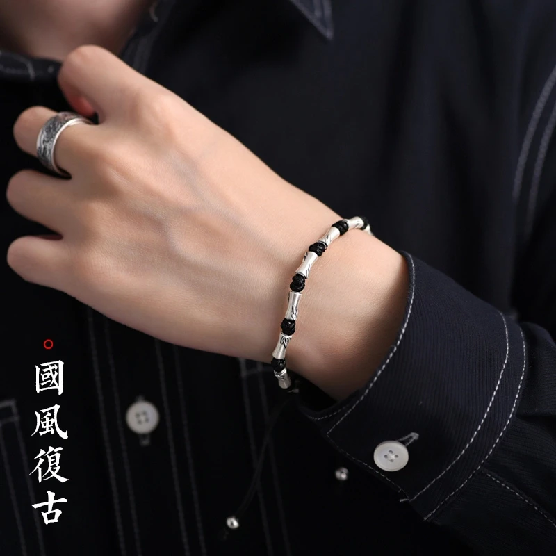 足银手链 中国银都999纯银编织竹节手链男女款情侣本命年上岸手绳