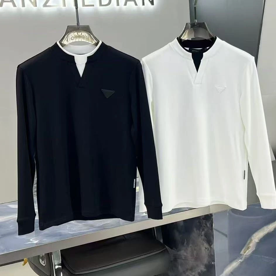 【VanJazny】新款潮流男士假两件长袖秋冬长袖打底T恤25115